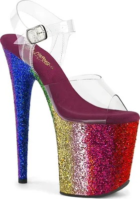 Produktbild von FLAMINGO-808RBG Pleaser Damen High Heels Plateausandaletten regenbogen Glitter