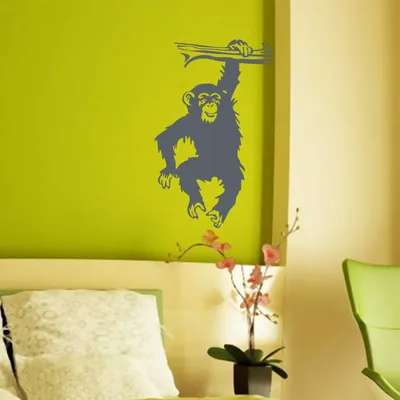 Produktbild von Wandtattoo - Wandaufkleber - Wandtattoo "Schimpanse" - 45cm x 27cm anthrazit - Dekoration Küche Wohnzimmer Wand