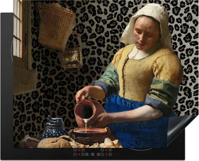 Produktbild von KitchenYeah© Herdabdeckplatte Milchmädchen - Kunst - Pantherdruck - Vermeer - Gemälde - Alte Meister , 65x52cm, Küche Deko, Glaskeramikkochfeld Herdabdeckung, Abdeckplatte fùr Kochfeld