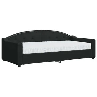 Image de vidaXL Lit de jour avec matelas Noir 90x200 cm Tissu