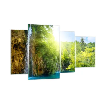 Produktbild von Bilder auf glas - Wasserfall Forrest Himmel - 120x70cm - Glasbilder - Wandbilder - Kunstdruck - zum Aufhängen bereit - Wanddekoration aus Glas - Glas Bilder - Wandbild auf Glas - GDL120x70-0157