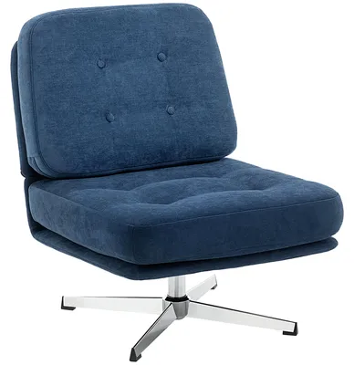 Image de HOMCOM Fauteuil Fauteuil de salon pivotant aspect chenille, pour s'asseoir en tailleur, bleu foncé