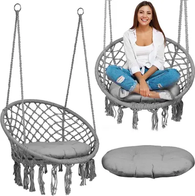 Image de Fauteuil de jardin suspendu BOHO gris avec coussin