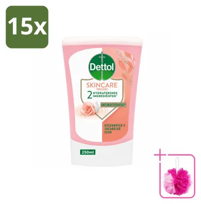 Productafbeelding van 15 x Dettol contactloze handgel navulling - Rooswater & Shea boter - 250 ml - Voordeelpakket - 15 stuks
