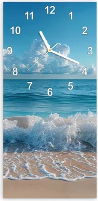 Produktbild von Wanduhr aus Glas mit Motiv Meereswellen- 30 x 60 cm - inkl. Aufhängesystem