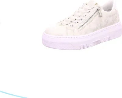 A white platform sneaker with a side zipper is shown against a white background.