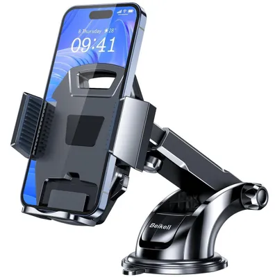 Image de Support de téléphone pour voiture, rotatif à 360°, compatible avec les tableaux de bord et les vitres, de couleur noire. Compatible avec les smartphones iPhone et Galaxy de 4,7 à 6,7 pouces