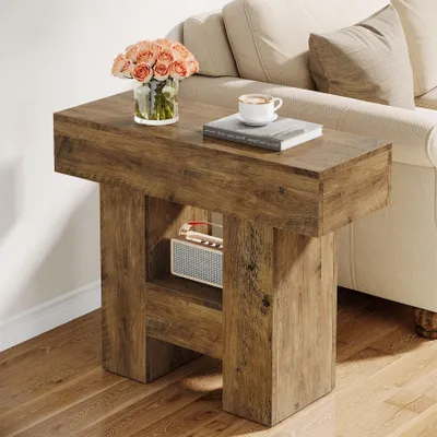 Immagine prodotto di Tavolino Tribesigns stretto, 80 x 30 x 65 cm Tavolino stretto in legno, tavolino da cascina con ripiano a 2 livelli, base robusta