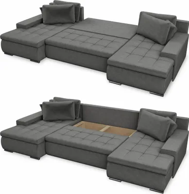 Produktbild von Wohnlandschaft mit Schlaffunktion Faris U-Form - Couch, Schlafsofa mit Bettkasten, Couchgranitur mit Bettfunktion, Big Sofa, Bettsofa (Schwarz (Kronos 07))