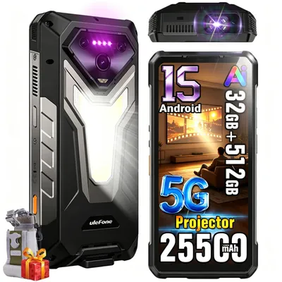 Image de Ulefone Armor 34 Pro 5G Smartphone Incassable avec Projecteur 32Go+512Go 25500mAh Charge Rapide 66W 6.95"/120Hz Camping Lampe 1100 lm/Dual SIM/NFC
