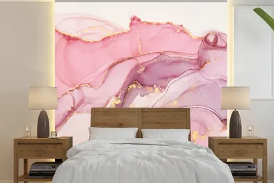 Produktbild von MuchoWow® Fototapete für Wohnzimmer oder Schlafzimmer Wandtapete Vinyl Motivtapete Gold - Marmor - Rosa - 280x280 cm - Hintergrundbild