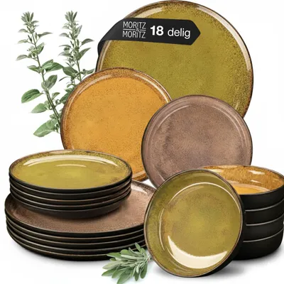 Productafbeelding van 18-delige serviesset 6 personen, keramiek tafelservies vintage, vaatwasser- en magnetronbestendig
