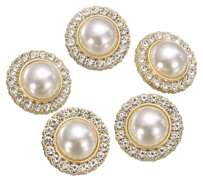 5 runde Nähknöpfe, 20 mm, parelgold, mit Kunststoffschaft