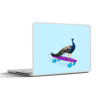 Produktbild von MuchoWow® Laptop Aufkleber Sticker Cover Pfau - Blau - Skateboard - Tiere - Lustig 30x21 cm - Sticker für Laptop - Selbstklebend