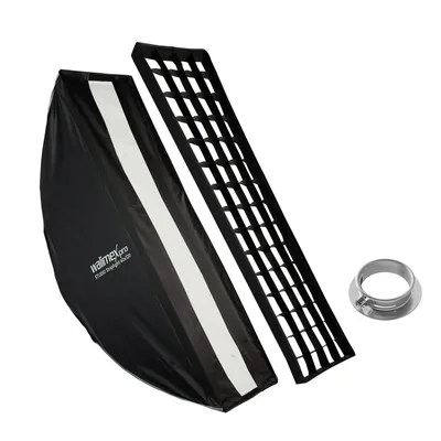 Produktbild von Walimex pro Studio Striplight Softbox 40 x 120 cm + Profoto Adapter 15,2 cm, Soft Box inkl. Diffusor, Lichtformer 360°, faltbar, schneller Aufbau, Bowens-Adapter für Studioblitz oder Studioleuchte