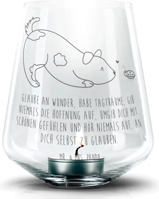 Produktbild von Mr. & Mrs. Panda Laterne Hund Marienkäfer - Transparent - Geschenk, Kerzenhalter, Positiv, Mischlinghund, Teelichthalter, Hunde, Zuversichtlich, gravur glas, Sprüche