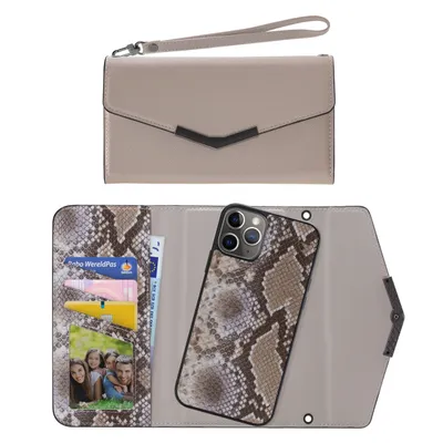 Zdjęcie produktu dla Elegancka kopertówka Mobilize 2 w 1 z magnesem do Apple iPhone 11 Pro, beżowa w wężowy wzór