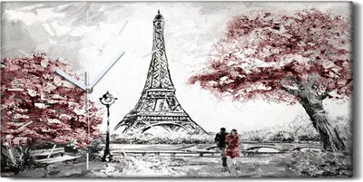 Produktbild von Dekor Leinwand Uhr Wandbilder 60x30 Straße Ansicht von Paris Landschaft - weiße Hände