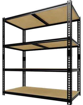 Immagine prodotto di Scaffale portante – 4 ripiani – Metallo – Altezza regolabile – Capacità di carico fino a 1383 kg – Colore: nero