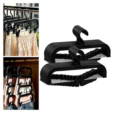 Produktbild von Platzsparende Hosenbügel 35 cm, 20 Stück Kunststoffkleiderbügel mit verstellbaren Clips, stapelbare Hosenbügel für Hosen, Shorts, Röcke, Socken und Unterwäsche (Schwarz)
