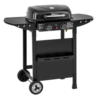 Produktbild von Royal Gourmet 2-Brenner Gasgrill und Griddle Combo, 2 IN 1 Grillwagen mit abklappbare Seitenablagen, Ablagekorb, 5 kW Campinggrill für Garten Schwarz