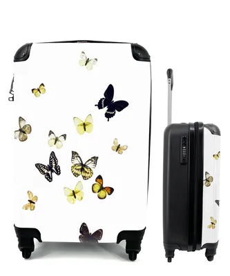 Produktbild von MuchoWow® Koffer Handgepäck Trolley Rollkoffer Kleine Reisekoffer mit 4 Rollen - Schmetterlinge auf weißem Hintergrund - Cabin Size < 55x40x23 cm & 55x40x20 cm - Fotokoffer - Kabinenkoffer - Boardgepäck - Reise-Box - Reisekoffer - Reisegepäck - Koffer mit Bild - Trolley für Kinder