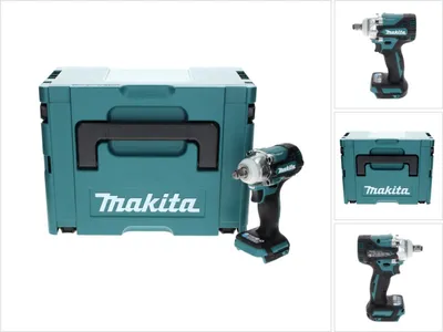 A collage of images showing a Makita impact wrench and its storage case.