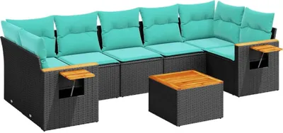 Produktbild von 8-tlg. Garten-Sofagarnitur mit Kissen Schwarz Poly Rattan