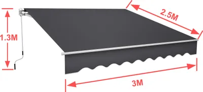 Obrázek produktu pro LARS360 3m*2,5m antracitová markýza se sklopným ramenem ochrana proti slunci kryt markýzy svorka markýzy hliníkový rám polyesterová vodotěsná markýza pro balkon zahradu