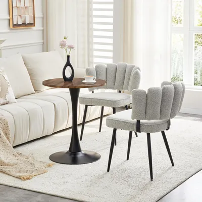 Productafbeelding van Barstoelen, set van 2, met armleuningen, bekleed met teddy/kunstleer, houten poten, metalen voetsteun, Scandinavisch design (walnootbruin + zwart)