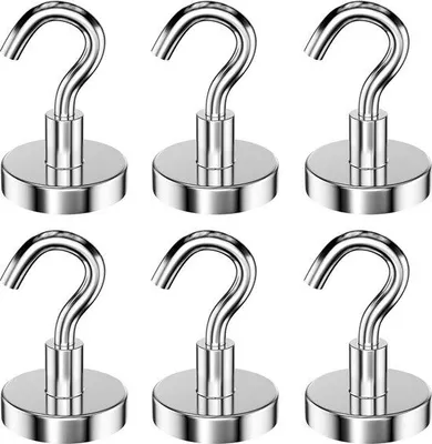 Produktbild von 6 Stück 32 mm starke Magnethaken halten 34 kg, extra starke Magnethaken, abnehmbar, Neodym-Magneten, magnetische Haken, runde für Küche, Grill, Schließfach, Kühlschrank, rostfrei, groß
