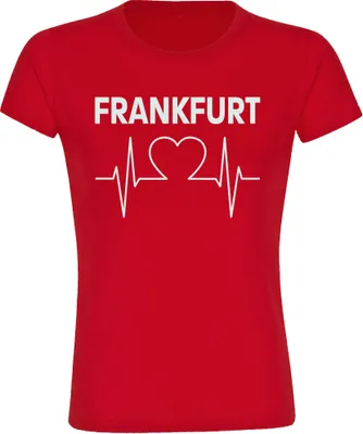 Produktbild von multifanshop Damen T-Shirt - Frankfurt - Herzschlag, rot, Größe S