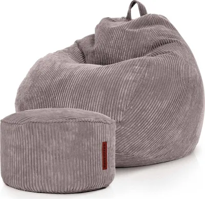 Produktbild von Green Bean 2er Set Indoor XXL Sitzsack + Hocker "Scoop+Cord" mit EPS Perlen Füllung - Grau