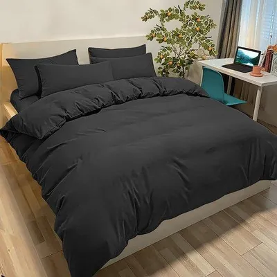 Image de Housse de couette 2 oreillers 230 x 220 cm en microfibre, noire, pour lit double