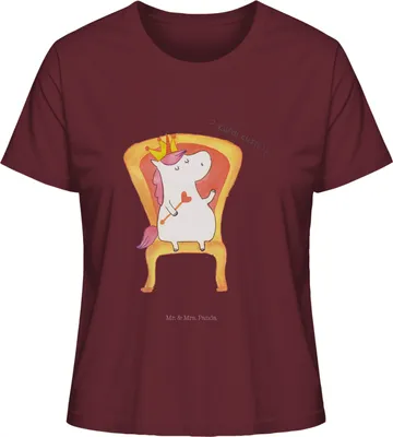 Produktbild von Mr. & Mrs. Panda Damen T-Shirt Einhorn König Größe XL - Burgundy - Geschenk, Präsident, Kurzarm, Prinzessin, Shirt Mit Print, Krone, Oberteil, Basic, Bundeskanzler