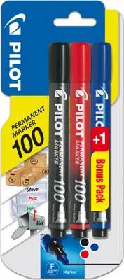 Image de Pilot - marqueur permanent 100, blister avec 3 pièces (2 + 1 ) en couleurs assorties