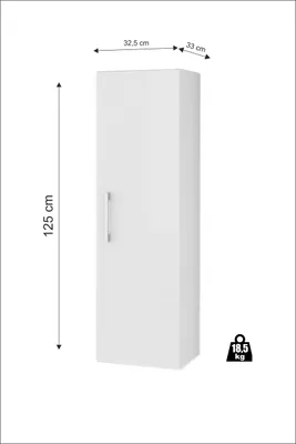 Productafbeelding van Badkamerkast, hangend, wit, glanzend, 125x33cm, Soft-Close Pinia