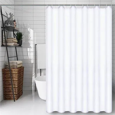 Imagen del producto de Cortina de ducha de poliéster lavable, de 180 x 200 cm, color blanco, con 12 anillas