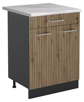 Imagen del producto de Mueble bajo de cocina Vicco R-Line Roble artesanal/Antracita 60 cm con cajón encimera Mármol, Model 61084