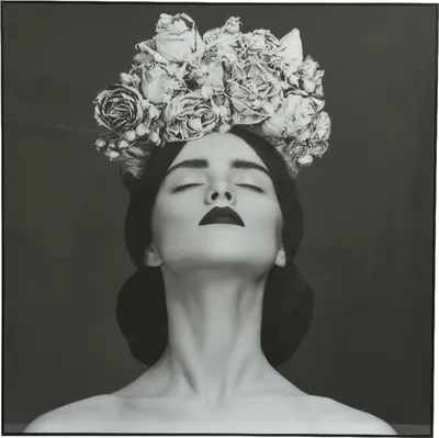 Produktbild von Leinwandbild - Schwarz-Weiß - 60 x 60 cm - Frau mit Blumenkranz