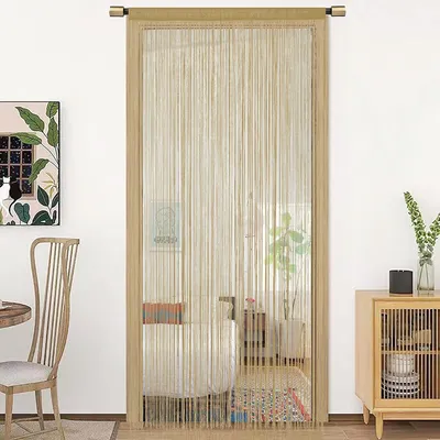 Imagen del producto de Cortina para puerta de poliéster, 90x245 cm, de color natural intenso, ideal para puertas y separadores de ambientes
