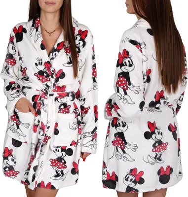 Produktbild von DISNEY Minnie Mouse Weißer, DAMEN Bademantel mit Gürtel, WARME Morgenmantel mit Taschen zum Binden, weicher Morgenrock XXS