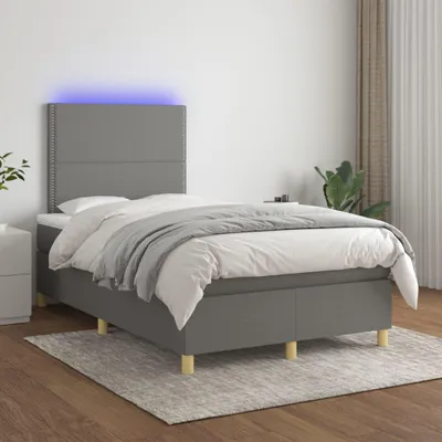 Productafbeelding van Boxspringbed met matras en LED-verlichting, donkergrijs, 120x200 cm, gestoffeerd