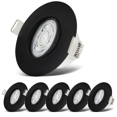 Image de Spot encastrable 68mm set de 6 - 230V, 4,9W, 480lm, LED, IP65, blanc chaud, noir