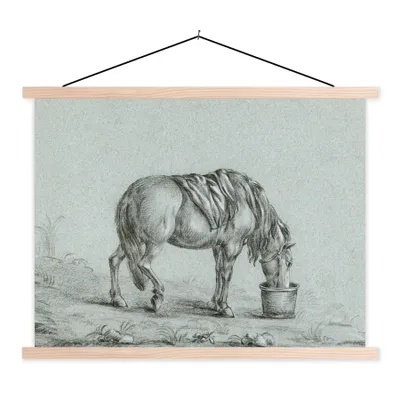 Produktbild von MuchoWow® Textilposter Pferd frisst aus einem Trog - Gemälde von Jean Bernard 60x45 cm mit holzfarbenen Rahmen - Bild