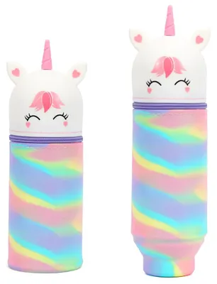 Produktbild von Federmäppchen für Mädchen, 2-in-1 niedliches Einhorn-Federmäppchen, weiches Silikon-Federmäppchen für die Schule, Federmäppchen mit Reißverschluss und Cartoon-Aufdruck für Kinderschulbedarf (weiß)