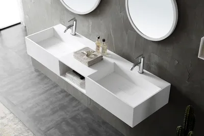 Produktbild von Wandwaschbecken TWG235 aus Mineralguss - 150 x 45 x 20 cm - Weiß matt