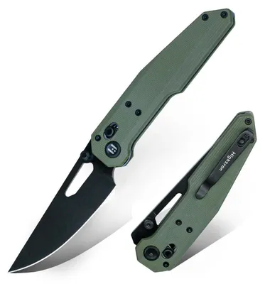 Obrázek produktu pro Skládací nůž, délka čepele 9,14 cm, ocel 14C28N, černá povrchová úprava PVD, olivově zelená rukojeť z materiálu G10, lehký, vhodný pro každodenní nošení (EDC) a outdoorové použití