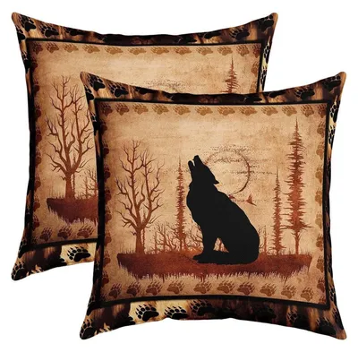 Productafbeelding van Kussensloop sets, 40x40 cm, 2 stuks, wolvenprint, bruin en zwart, polyester