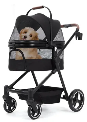 Produktbild von Hundewagen - Hundebuggy - Klappbar - Für Haustiere bis 22 kg - Mit Netzfenstern, Getränkehalter und Regenschutzabdeckung - Aufbewahrungskorb - Schwarz Einzelsitz